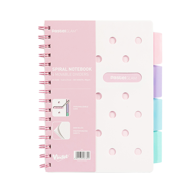 Spiral Notebooks with 4 Dividers, A5, PastelGLAM